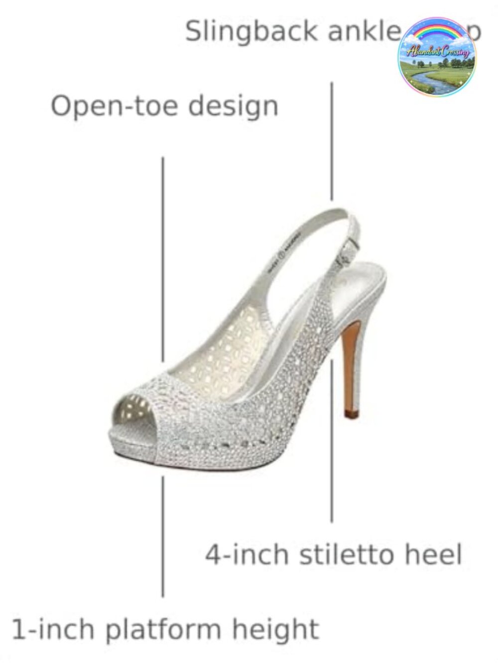 Platform Peep Toe Slingback Heels with Rhinestone Mesh - Picture 2 of 6